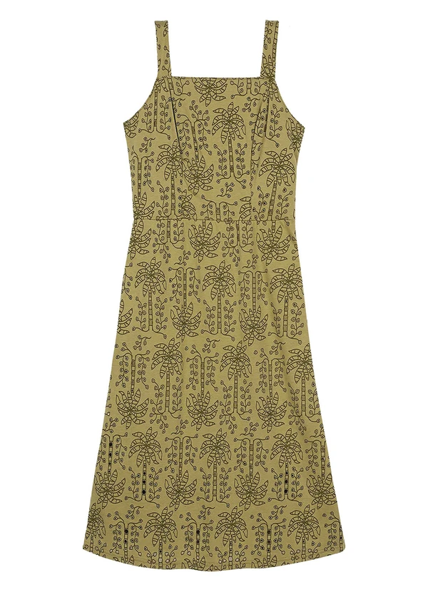 Marialícia - Vestido Feminino Midi Tropical Devorê Verde 4