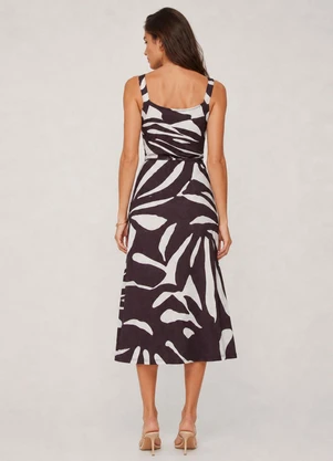 Infinita Cor - Vestido Feminino Midi Visco Premiere Marrom - INFINITA COR