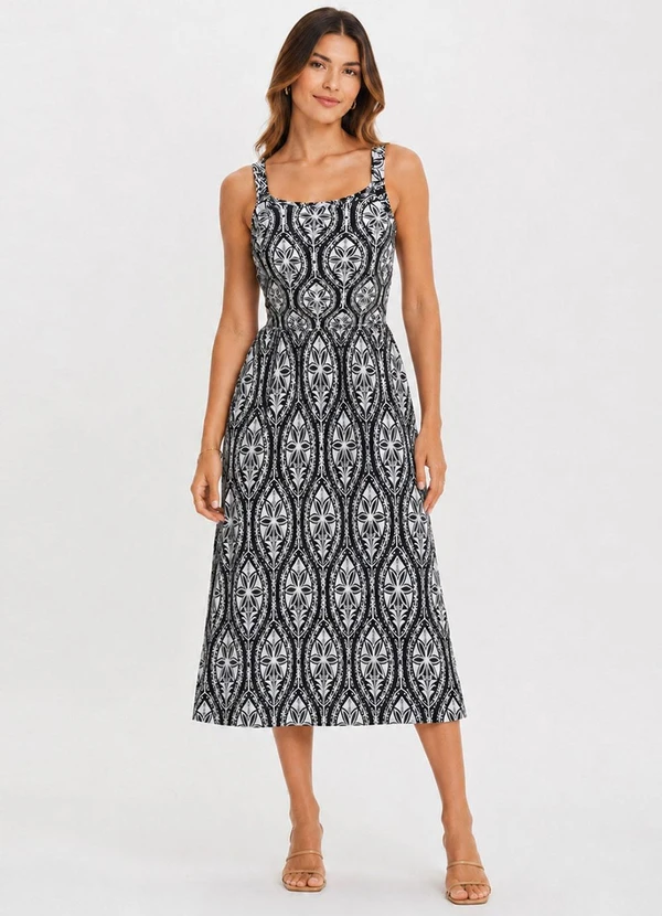 Infinita Cor - Vestido Feminino Midi Visco Premiere Preto