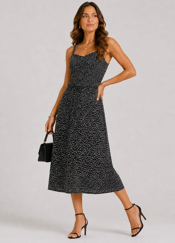 Infinita Cor - Vestido Feminino Midi Visco Premiere Preto