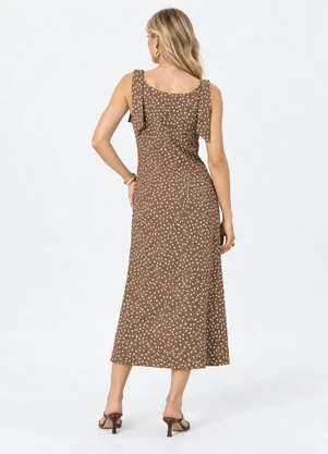 Endless - Vestido Feminino Midi Viscose Acetinada Marrom - ENDLESS