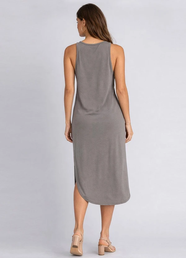 Rovitex - Vestido Feminino Regata Midi com Fenda Cinza 2