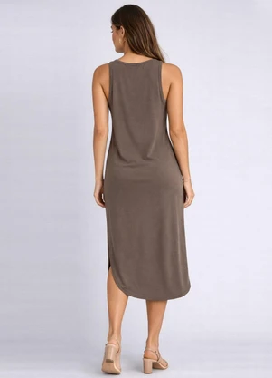 Rovitex - Vestido Feminino Regata Midi com Fenda Marrom - ROVITEX