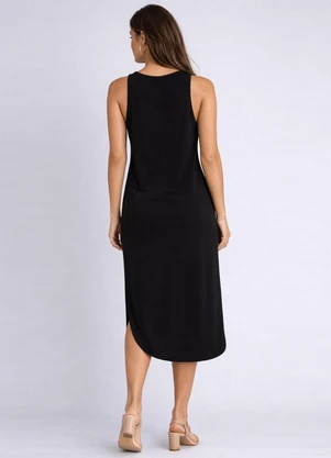 Rovitex - Vestido Feminino Regata Midi com Fenda Preto - ROVITEX