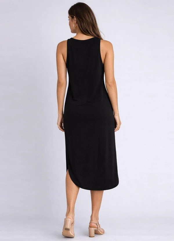Rovitex - Vestido Feminino Regata Midi com Fenda Preto 2