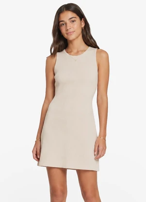 Minty - Vestido Feminino Ribana Canelada Justo Bege - MINTY