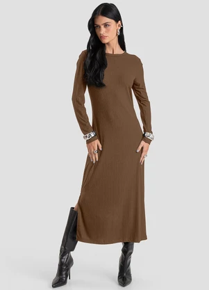 Dianna - Vestido Feminino Super Midi Canelado Marrom - DIANNA