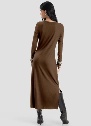 Dianna - Vestido Feminino Super Midi Canelado Marrom - DIANNA