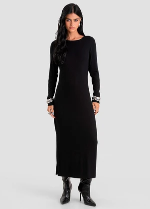 Dianna - Vestido Feminino Super Midi Canelado Preto - DIANNA