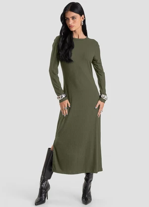 Dianna - Vestido Feminino Super Midi Canelado Verde - DIANNA