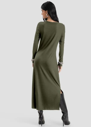 Dianna - Vestido Feminino Super Midi Canelado Verde - DIANNA