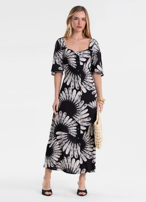 Endless - Vestido Feminino Super Midi Estampado Preto - ENDLESS