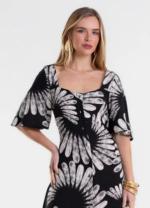 Endless - Vestido Feminino Super Midi Estampado Preto - ENDLESS