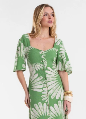 Endless - Vestido Feminino Super Midi Estampado Verde - ENDLESS