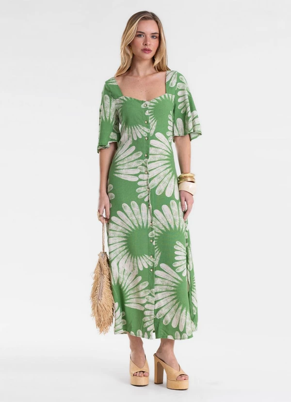 Endless - Vestido Feminino Super Midi Estampado Verde