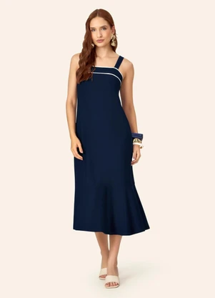 Endless - Vestido Feminino Super Midi Evasê Liso Azul - ENDLESS