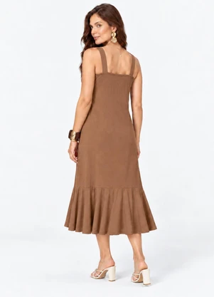 Endless - Vestido Feminino Super Midi Evasê Liso Marrom - ENDLESS