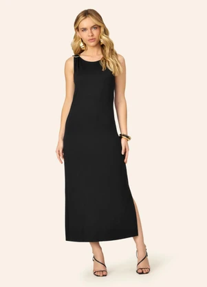 Endless - Vestido Feminino Super Midi Visco Preto - ENDLESS