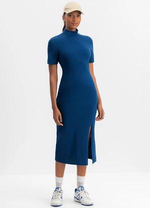 Essendi - Vestido Femino Midi com Fenda Azul - ESSENDI