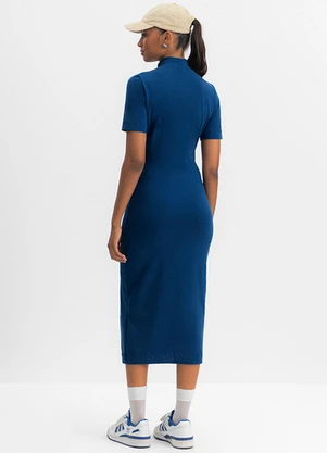 Essendi - Vestido Femino Midi com Fenda Azul - ESSENDI