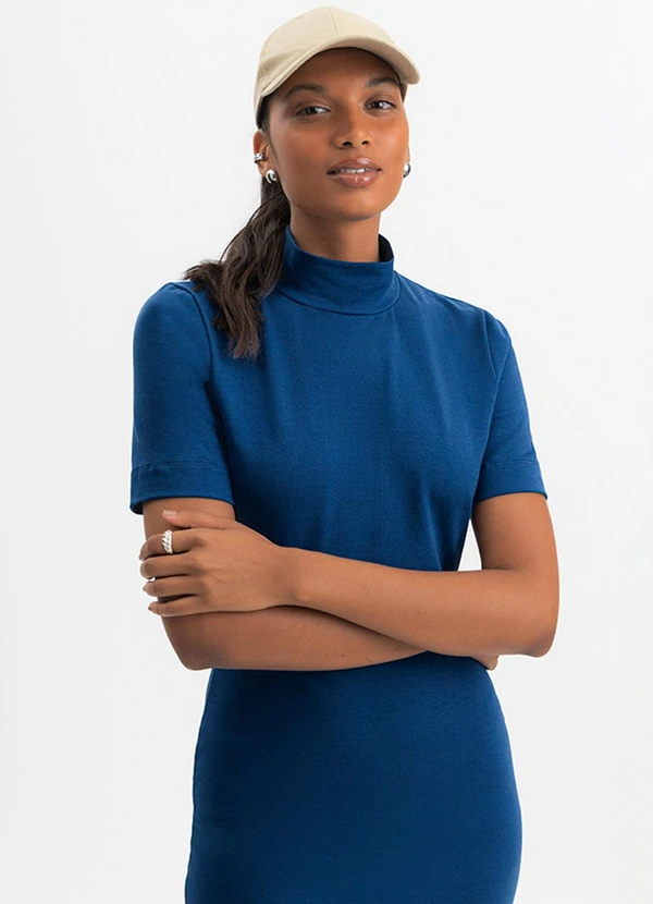 Essendi - Vestido Femino Midi com Fenda Azul 3