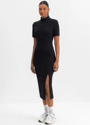 Essendi - Vestido Femino Midi com Fenda Preto - ESSENDI