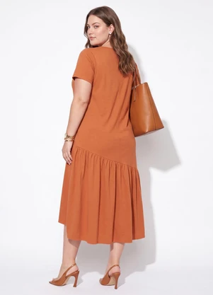 Quintess - Vestido Ferrugem com Bolsos e Barra Assimétrica - QUINTESS