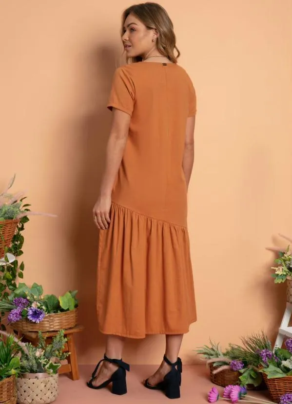 Quintess - Vestido Ferrugem com Bolsos e Barra Assimétrica 3