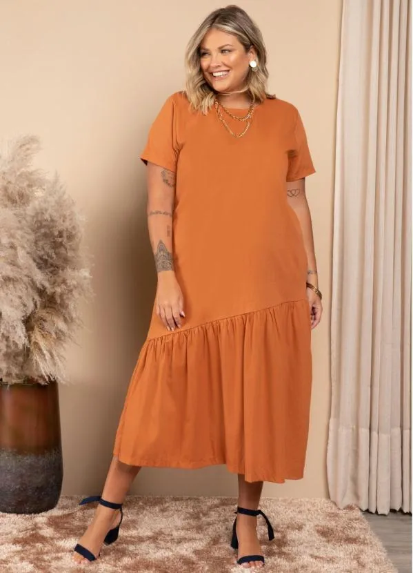 Quintess - Vestido Ferrugem com Bolsos e Barra Assimétrica 5