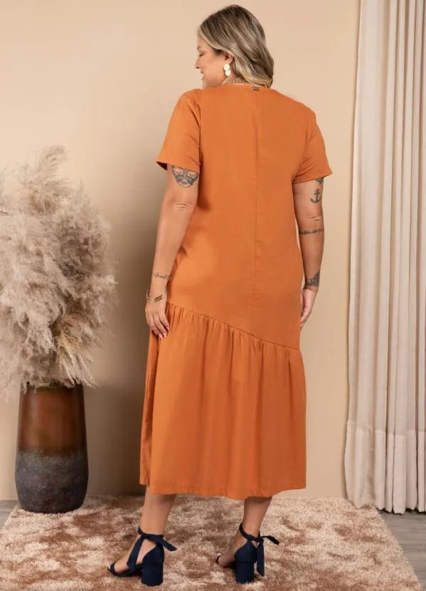 Quintess - Vestido Ferrugem com Bolsos e Barra Assimétrica 6