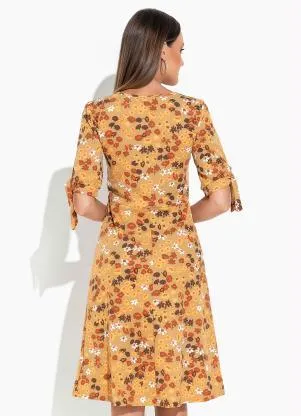 Rosalie - Vestido Floral Amarelo com Manga - ROSALIE