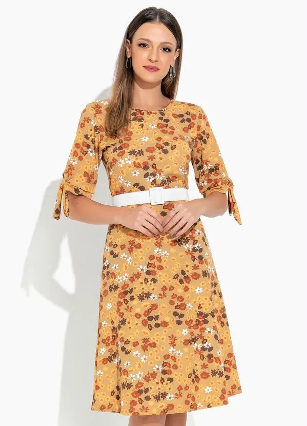Vestido Floral Amarelo com Manga Rosalie