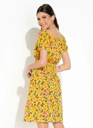 Rosalie - Vestido Floral Amarelo Lástex - ROSALIE