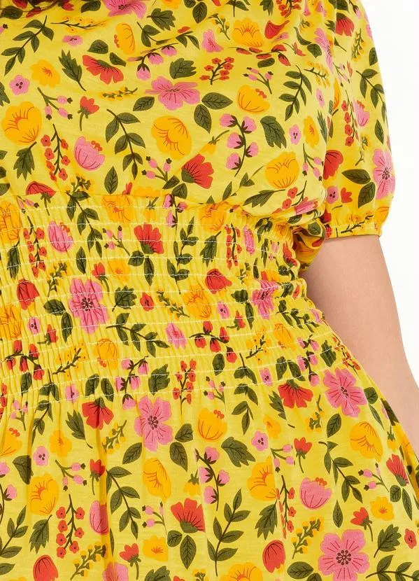 Rosalie - Vestido Floral Amarelo Lástex 3