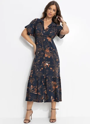 Quintess - Vestido Floral Artístico em Malha de Viscose - QUINTESS