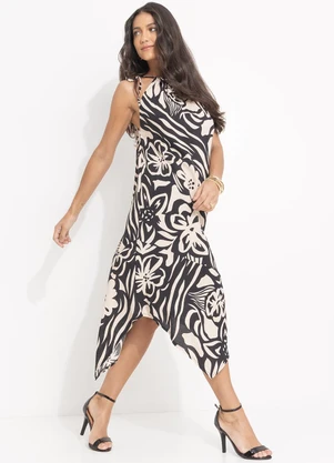 Quintess - Vestido Floral Artístico em Viscose Plana - QUINTESS