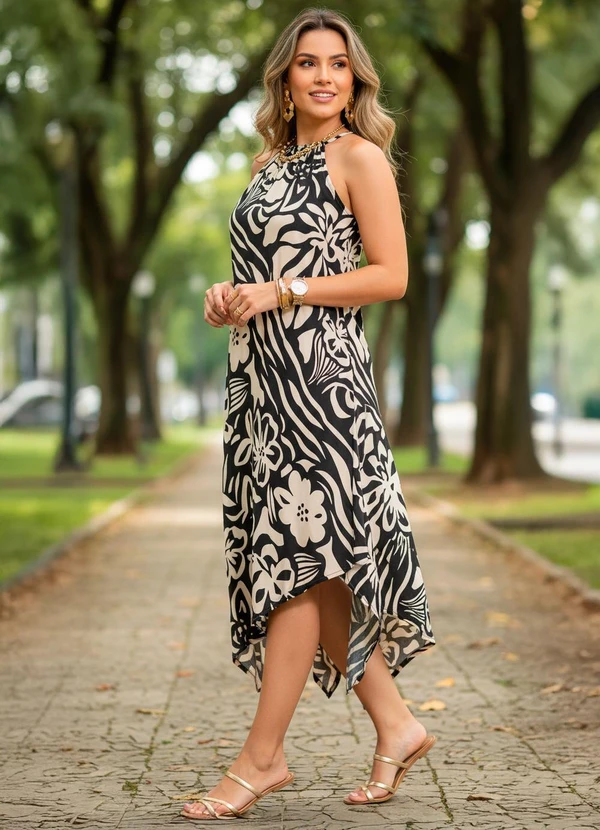 Quintess - Vestido Floral Artístico em Viscose Plana 9