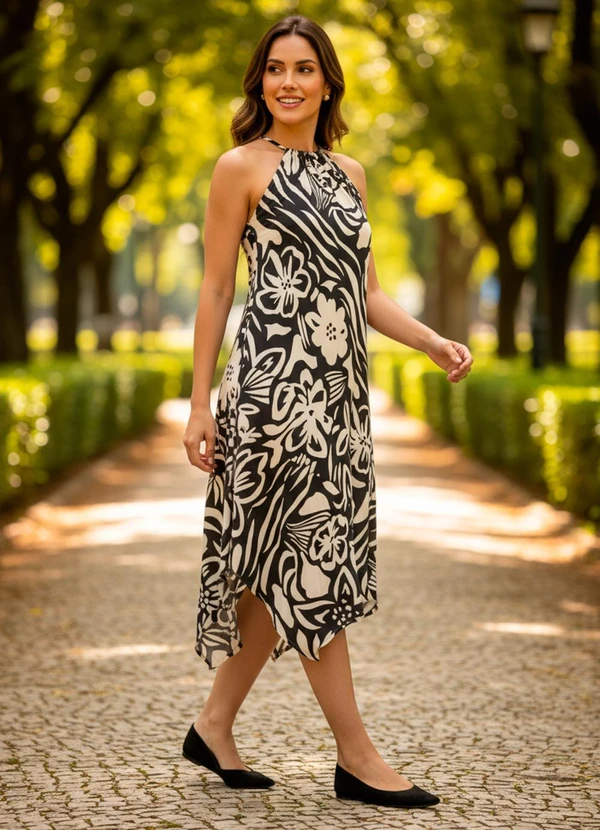 Quintess - Vestido Floral Artístico em Viscose Plana 8