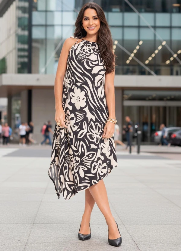 Quintess - Vestido Floral Artístico em Viscose Plana 7