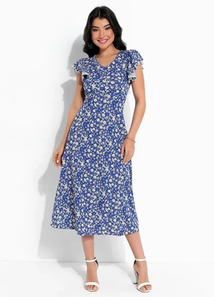 Rosalie - Vestido Floral Azul com Babado - ROSALIE