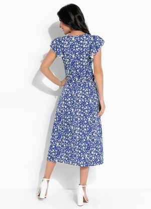 Rosalie - Vestido Floral Azul com Babado - ROSALIE