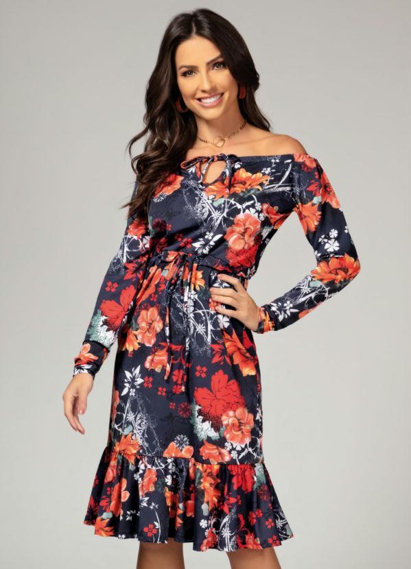 Quintess - Vestido Floral Azul com Babado na Barra 1