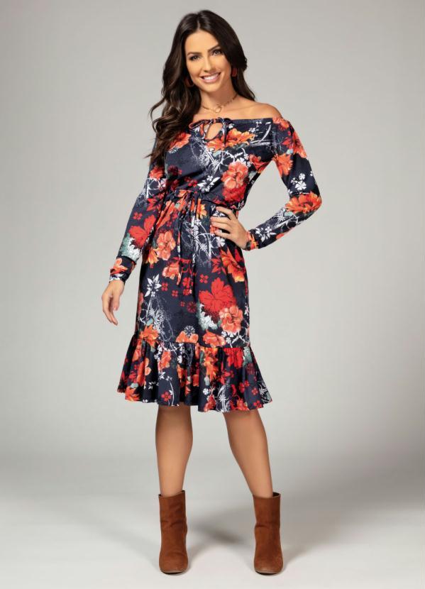 Quintess - Vestido Floral Azul com Babado na Barra 3