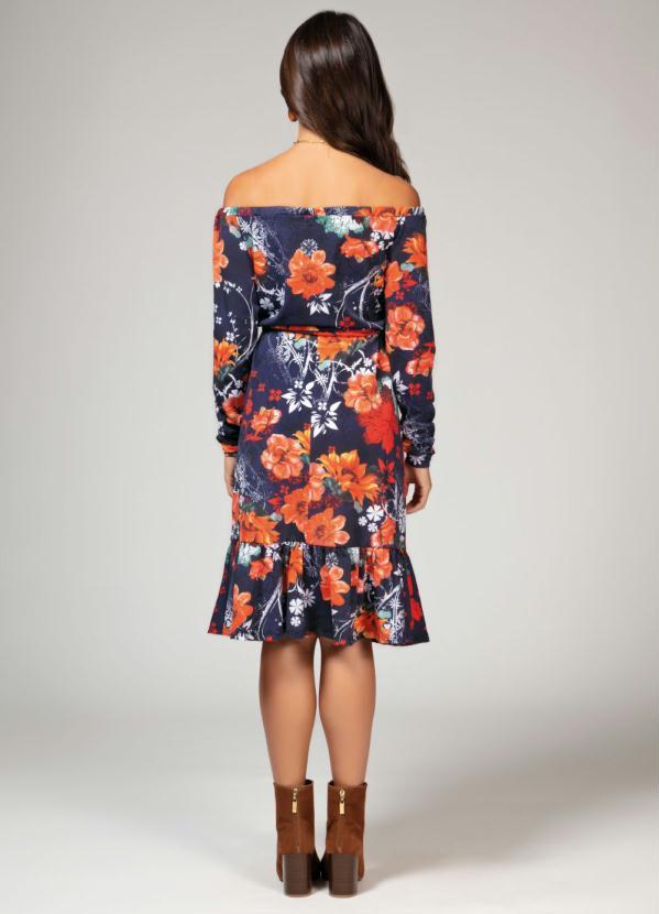 Quintess - Vestido Floral Azul com Babado na Barra 4