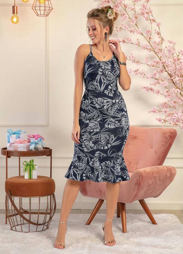 Moda Pop - Vestido Floral Azul com Babado na Barra 3