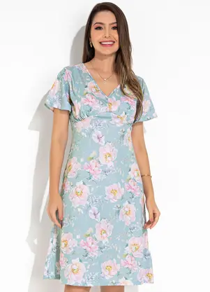 Rosalie - Vestido Floral Azul em Jersey Acetinado - ROSALIE
