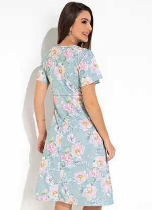 Rosalie - Vestido Floral Azul em Jersey Acetinado - ROSALIE