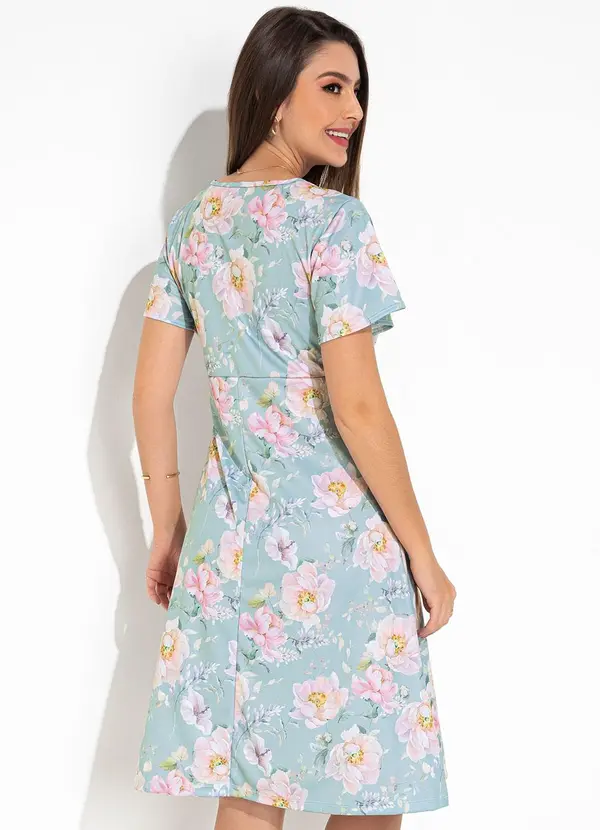 Rosalie - Vestido Floral Azul em Jersey Acetinado 2