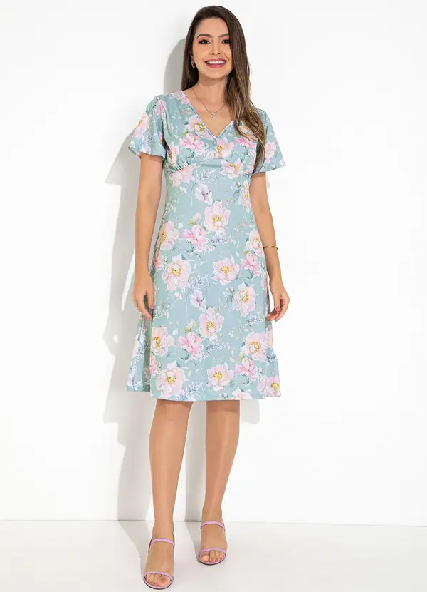 Rosalie - Vestido Floral Azul em Jersey Acetinado 3