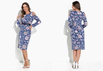 Vestido Floral Azul Ombro Vazado